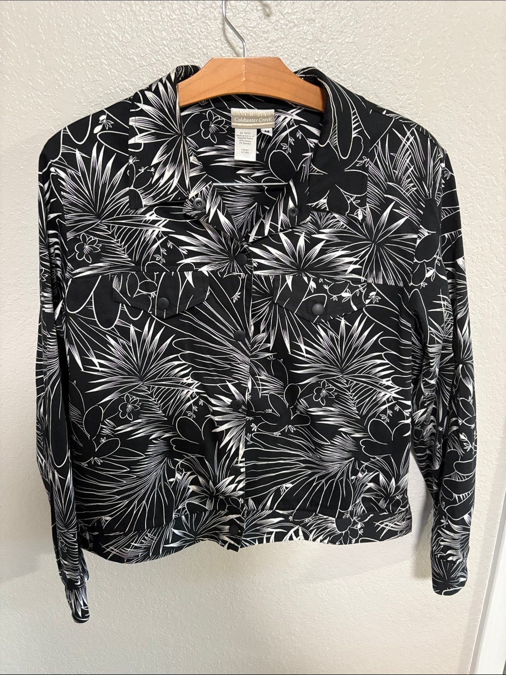 Coldwater Creek Black & White Tropical Print Button-Front Jacket